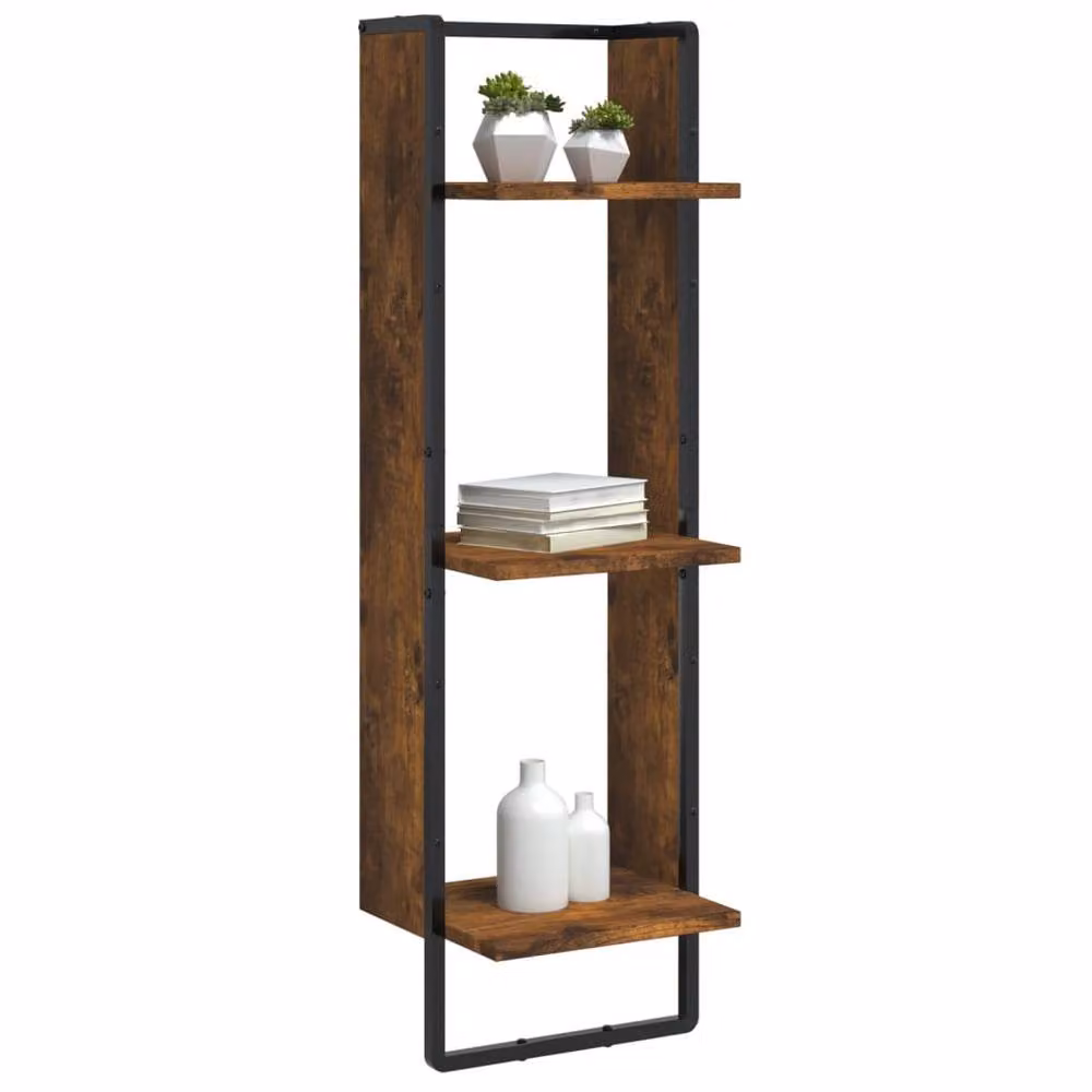 Berkfield Home 3-Tier Wall Mounted Shelf in Smoked Oak Brown, W/D/H: 30 x 25 x 100 cm – 3