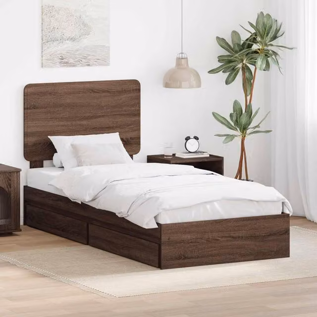 Berkfield Home Modern Storage Bed with Drawers in Brown Oak, Engineered Wood, W: 75 cm x L: 190 cm