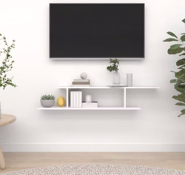 Berkfield Home Wall-Mounted TV Shelf in White, W/D/H: 125 x 23 x 18 cm – 1