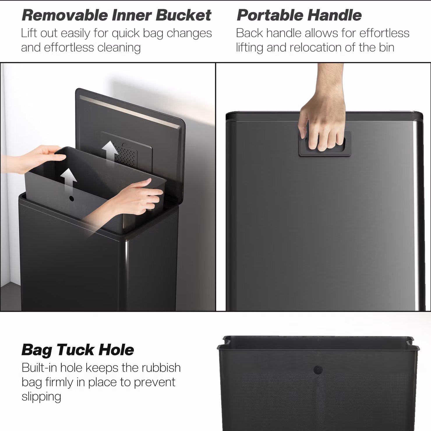 HOMCOM 45L Black Stainless Steel Kitchen Pedal Bin with Soft-Close Lid, Removable Inner Bucket and Odour Filter – 6