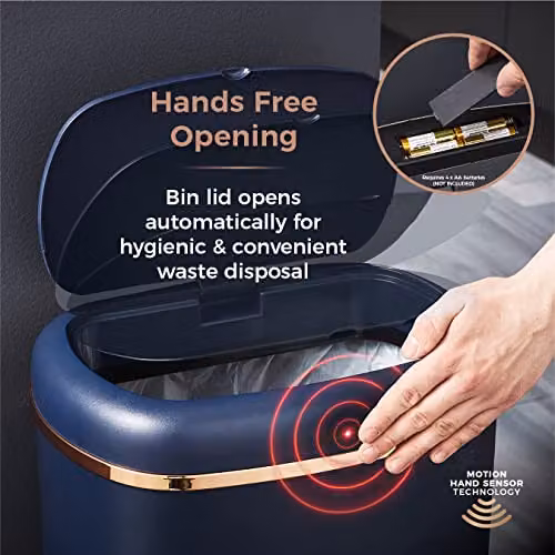 Tower T838010MNB Cavaletto Square Sensor Bin, 58L, Midnight Blue and Rose Gold, H: 64.5 cm, W: 38.5 cm, D: 28.0 cm – 4
