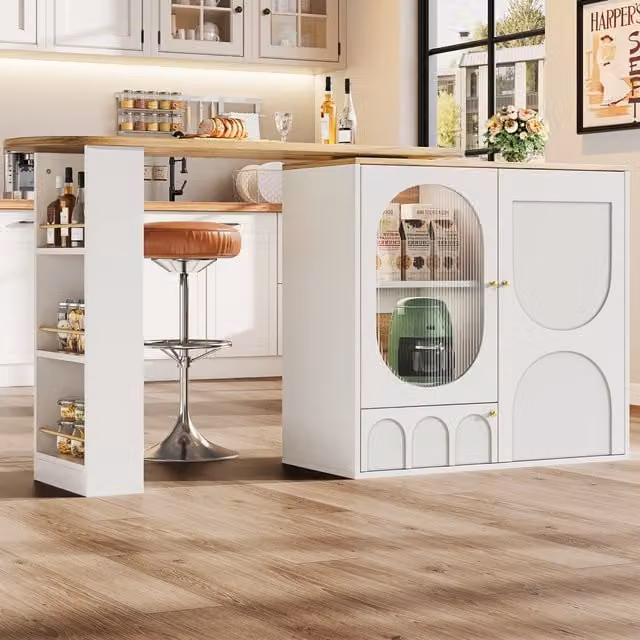 Aosom UK White Rotating Bar Table with Storage Shelves and Metal Handles, H 105 x W 204 x D 39 cm – 1