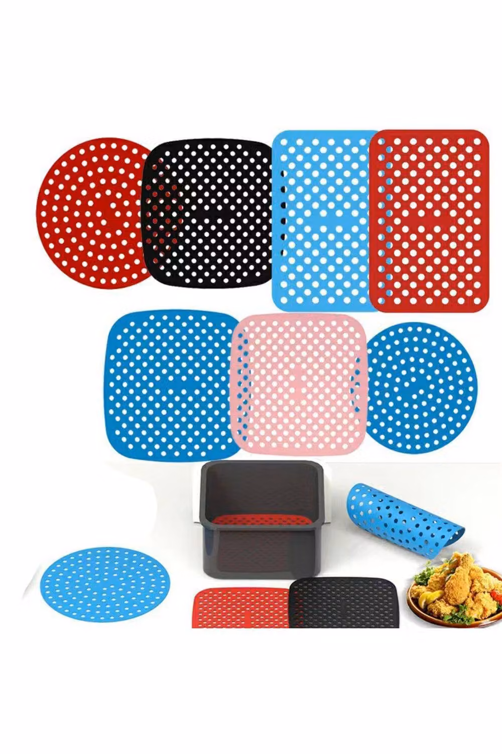 KDMD Red Non-Stick Reusable Silicone Air Fryer Liner Mat, Diameter: 20.32 cm – 2