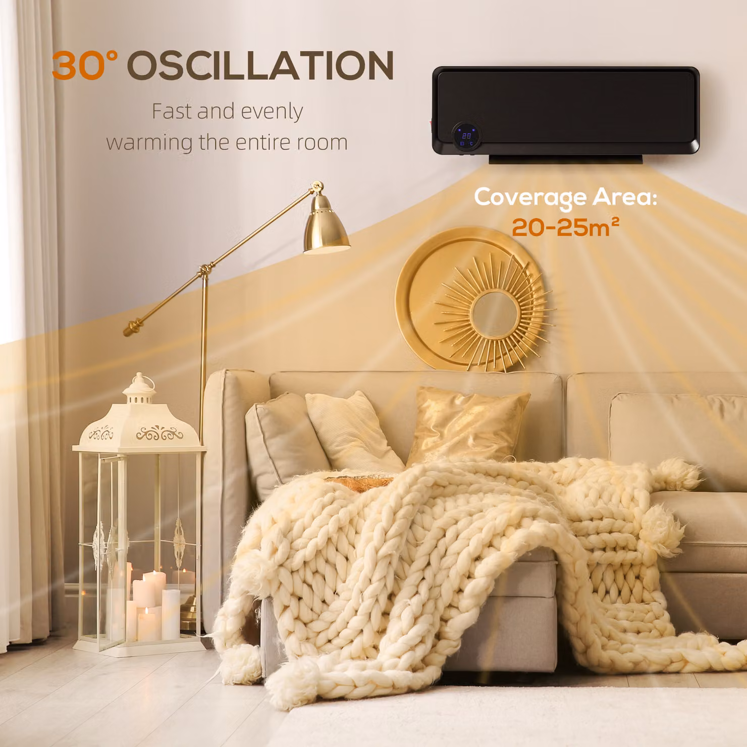 HOMCOM Black Wall Mounted Ceramic Fan Heater with Remote Control, Timer and Thermostat, 2000W – 7