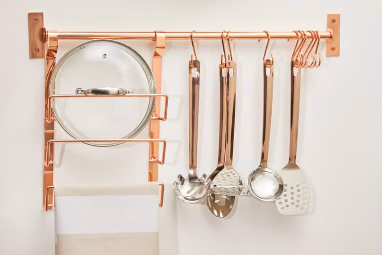 Orsina Gold Metal Wall Mounted Hanging Rail for Kitchen Utensils or Towels