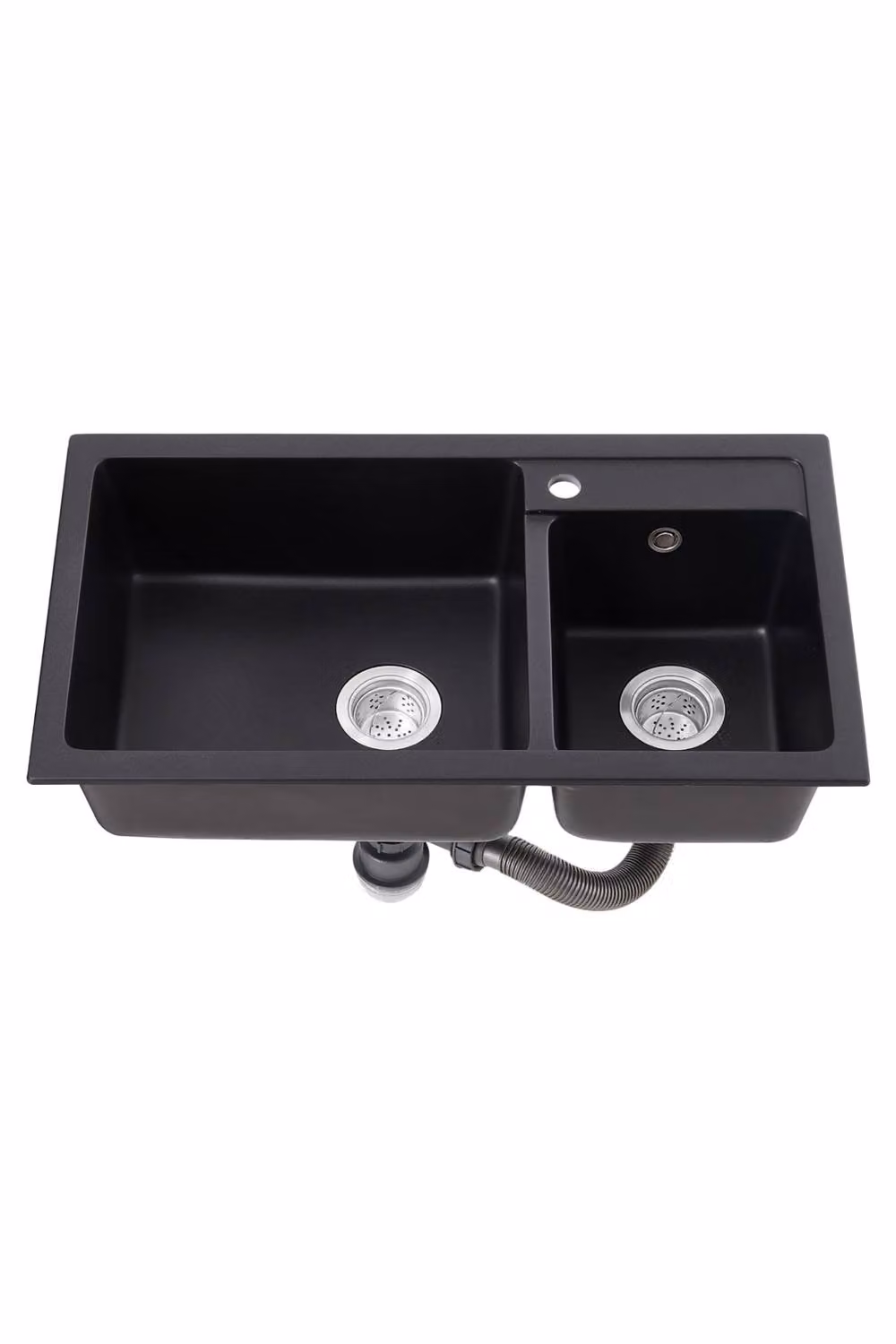 Living and Home Modern Black Quartz Resin Composite Kitchen Sink with Waste Kit – 2
