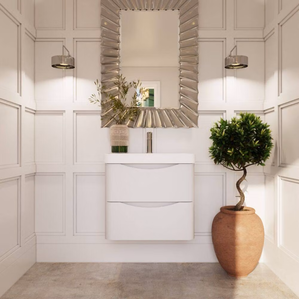 Balterley Arch Wall Hung 2-Drawer Bathroom Vanity with Ceramic Basin, White, W: 60.0 cm – 2
