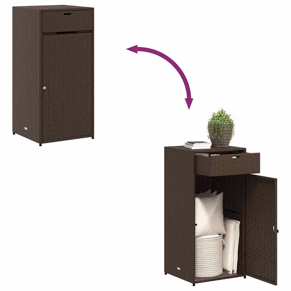 Berkfield Home Brown Poly Rattan Garden Storage Cabinet W/D/H: 55 x 55 x 111 cm – 6