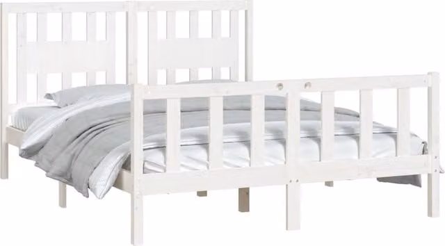 Berkfield Home Beautiful Bed Frame with Headboard in White Solid Pine, W/D/H: 140 x 200 x 69.5 cm