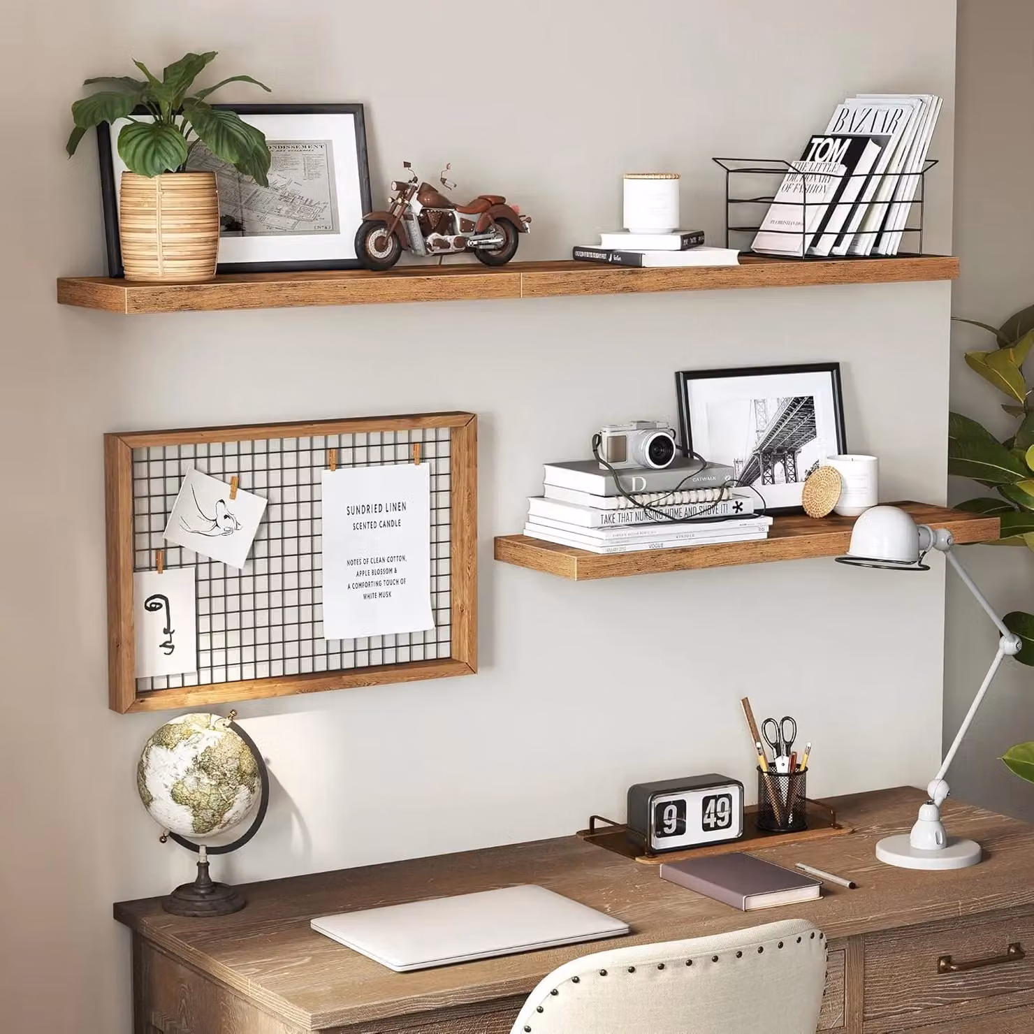 VASAGLE Brown Rustic Floating Wall Mounted Shelf for Living Room, Kitchen or Home Office – 2