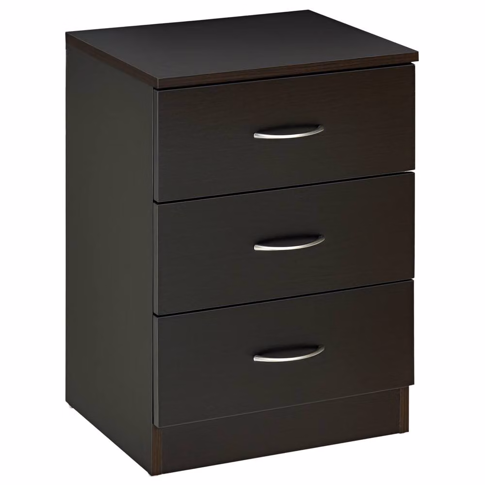 HOMCOM Modern Black Bedside Table with 3 Drawers and Glass Top – 2