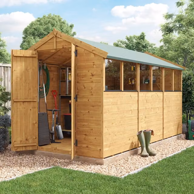 BillyOh Keeper Overlap Apex Wooden Garden Shed with Window in Rustic Brown