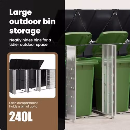 vidaXL Steel Wheelie Bin Storage for 6 Bins in Anthracite – 4