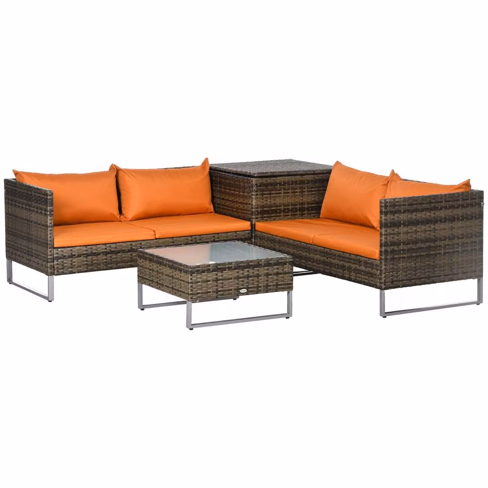 STILVORA 4-Seater Modern Orange Rattan Sofa with Storage – 5