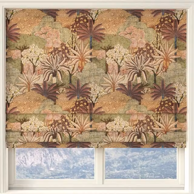 Linda Barker Treasure Garden Peach Floral Velvet Print Made to Measure Roman Blind