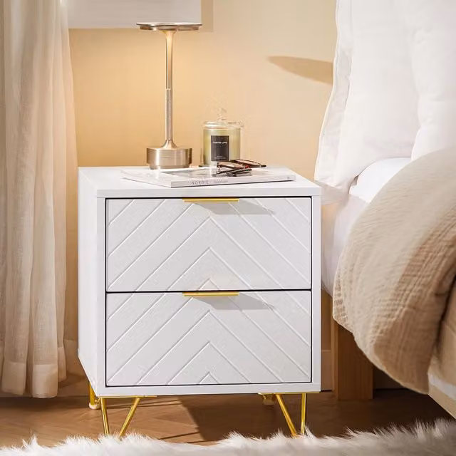 SoBuy Modern White and Gold Sofa Side Table with 2 Drawers