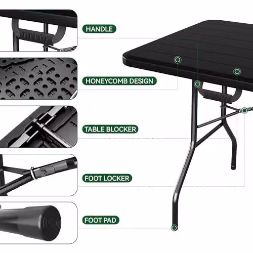 MCC Direct Heavy Duty Folding Table in Dark Wood and Dark Grey, W: 180 cm, D: 75 cm, H: 73.5 cm – 5