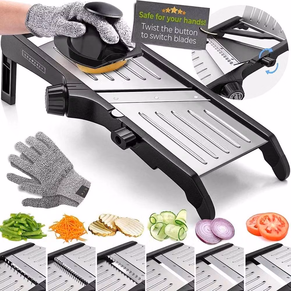 FLAVORA Professional Adjustable Mandoline Slicer with Multiple Blades, Black – 6