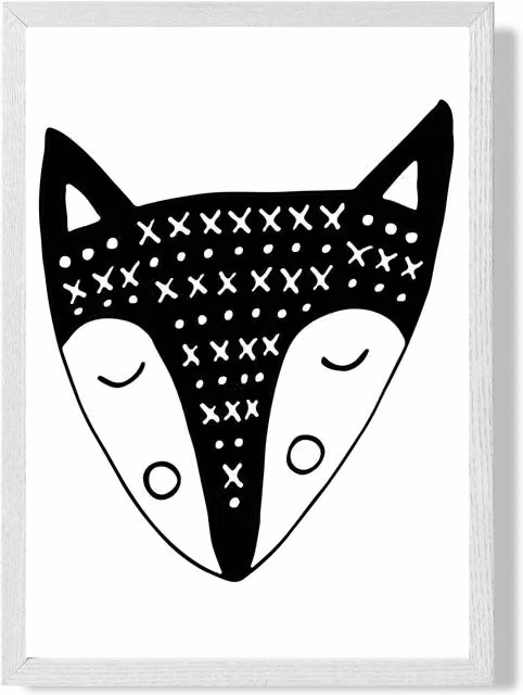 ARTZE Black Fox Scandi Animal Framed Paper Poster in White Frame, A3 – 1