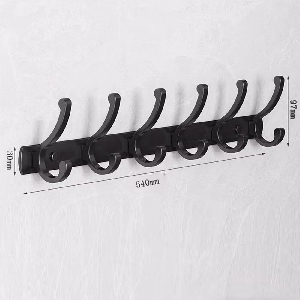 FORGEVIO Black Aluminium Wall Mounted Coat and Clothes Door Holder Rack with 6 Hooks, Width: 50 cm – 2