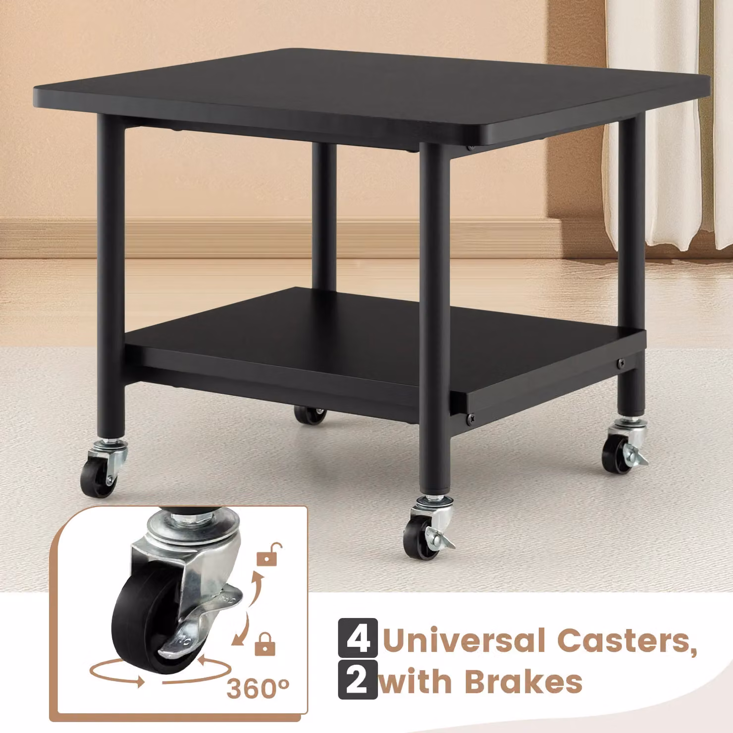Costway Black Metal Under Desk Printer Stand with Castors – 4