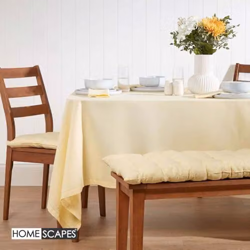 HOMESCAPES Plain Cotton Rectangular Tablecloth in Beige, W/D/H: 137 x 178 cm – 2