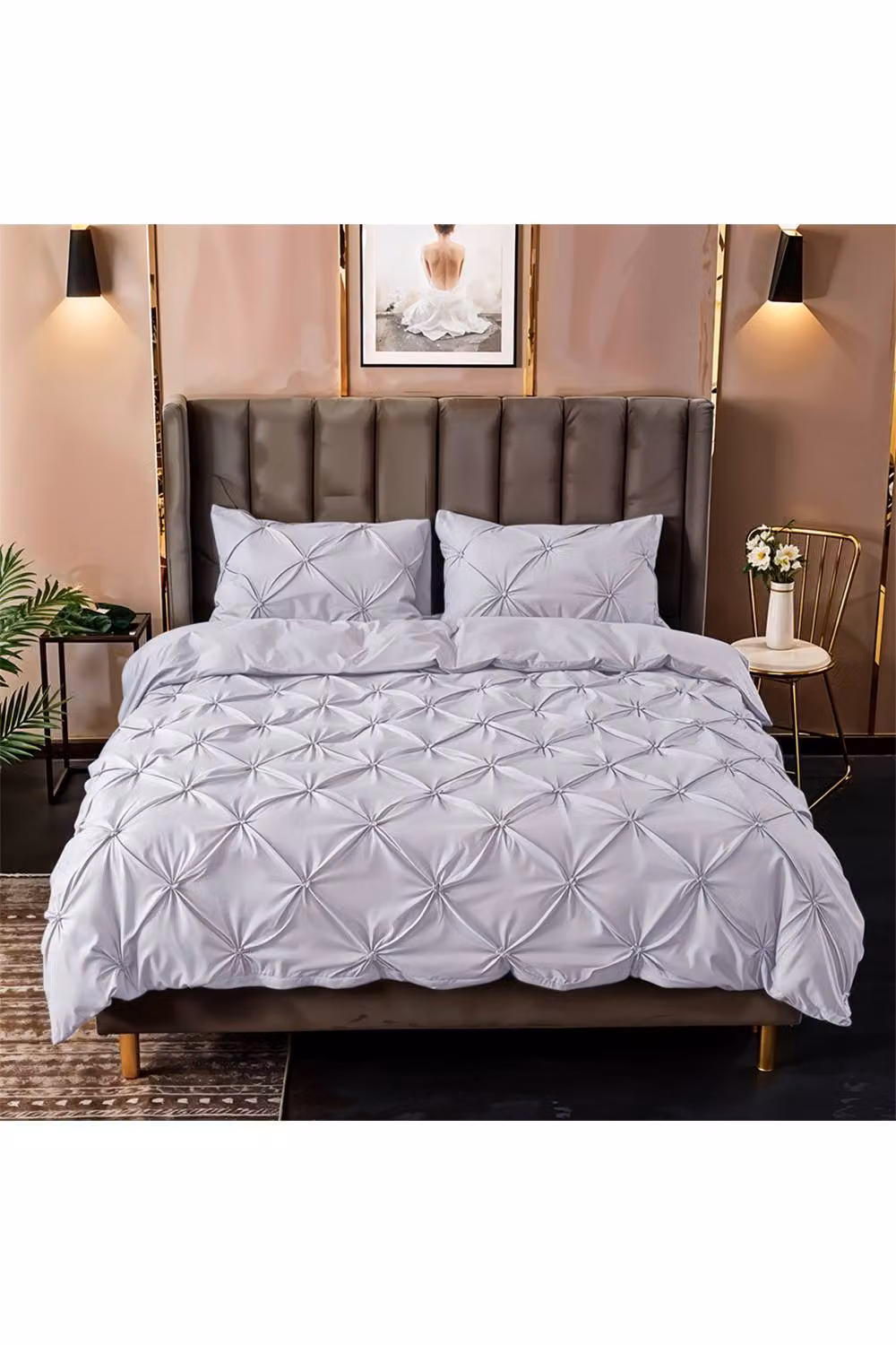Living and Home Textured Pinch Pleat 3 Piece Duvet Cover and Pillowcase Set in Light Grey, Single Size (90 x 200 cm) – 2