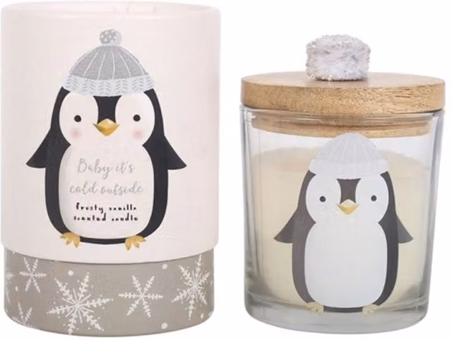 KDMK Frosty Vanilla Penguin Tealight Candle in White and Silver