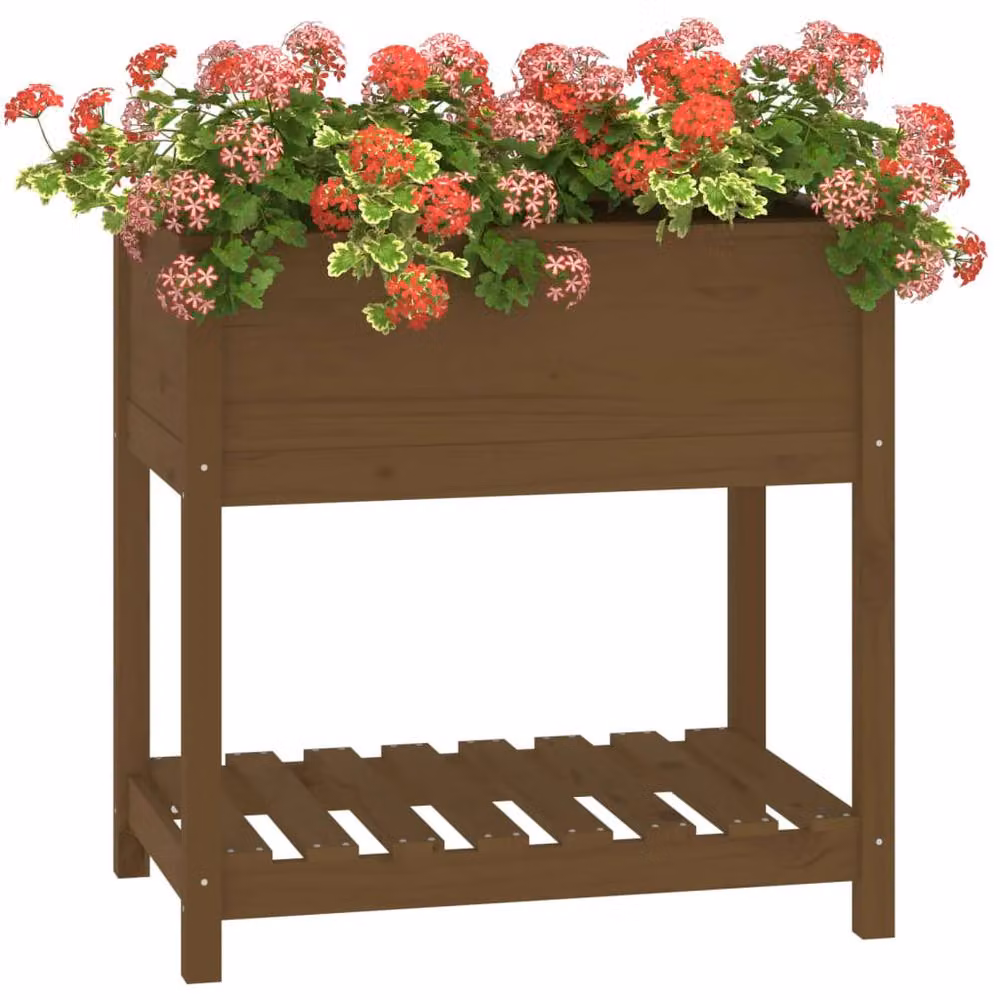 Berkfield Home Rustic Solid Wood Pine Planter with Shelf, Honey Brown, W: 82.5 cm, D: 54 cm, H: 81 cm – 3