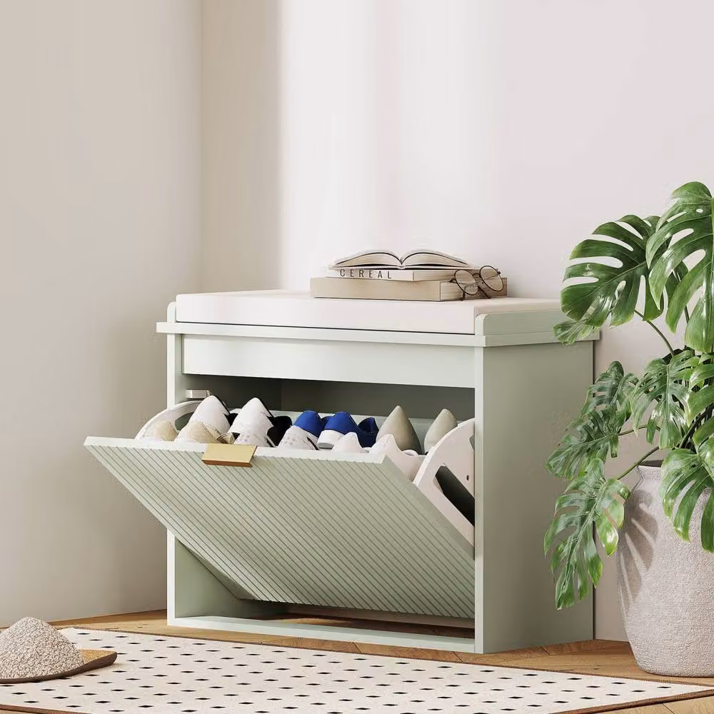 Wyld Haus Kalimba Green Shoe Bench with Beige Cushioned Top – 3