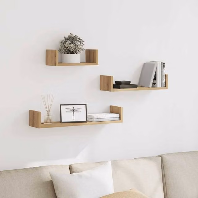 Berkfield Home Artisan Oak Wall Shelves, 3 Piece Set in Brown