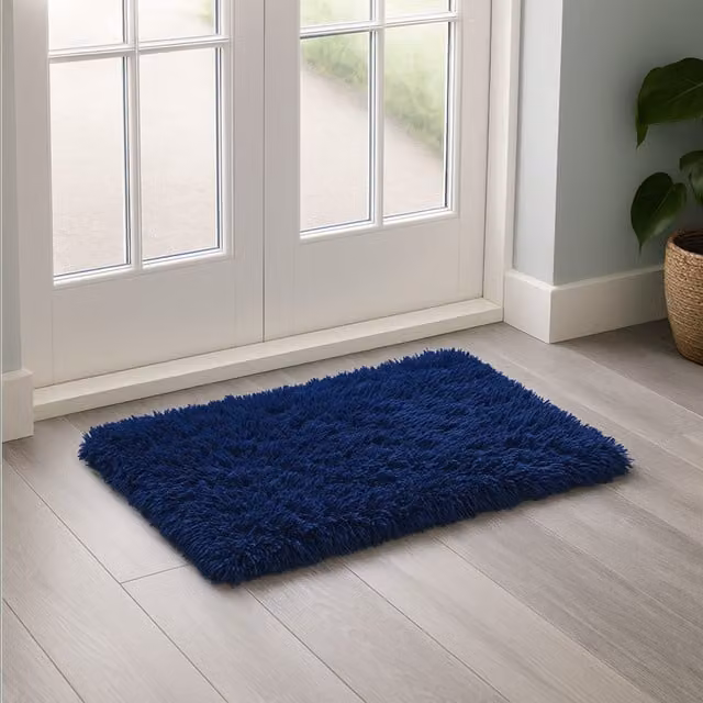 Velosso Supersoft Shaggy High Pile Rectangular Mat, Blue, W: 40 cm, D: 60 cm