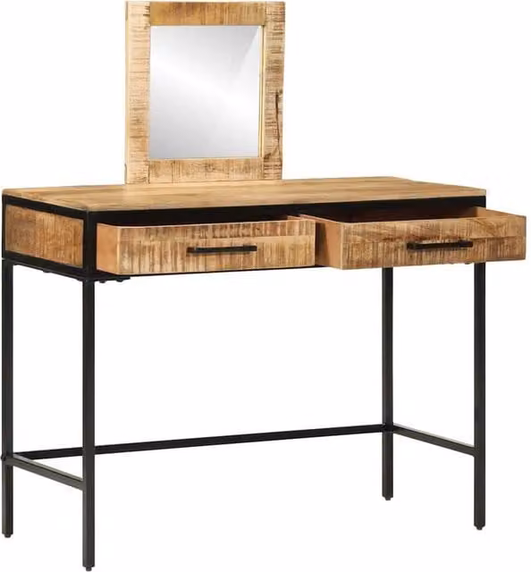 Berkfield Home Extendable Solid Mango Wood Dressing Table in Brown and Black, W: 100 cm, D: 40 cm, H: 75-120 cm