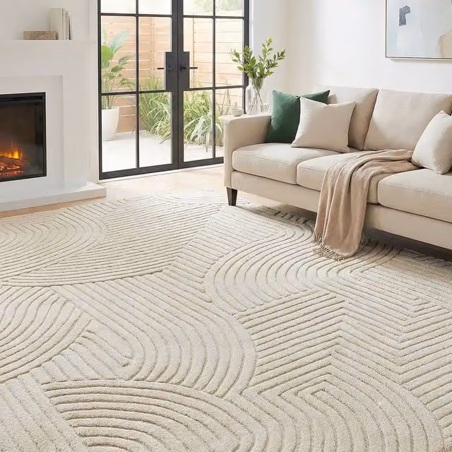 HOMCOM Modern Geometric Non-Slip Rectangular Rug in Beige, W: 200 cm, D: 140 cm