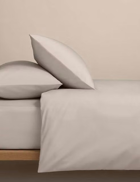 M&S Egyptian Cotton 400 Thread Count Percale Bedding Set, Beige, W: 180 cm x L: 200 cm