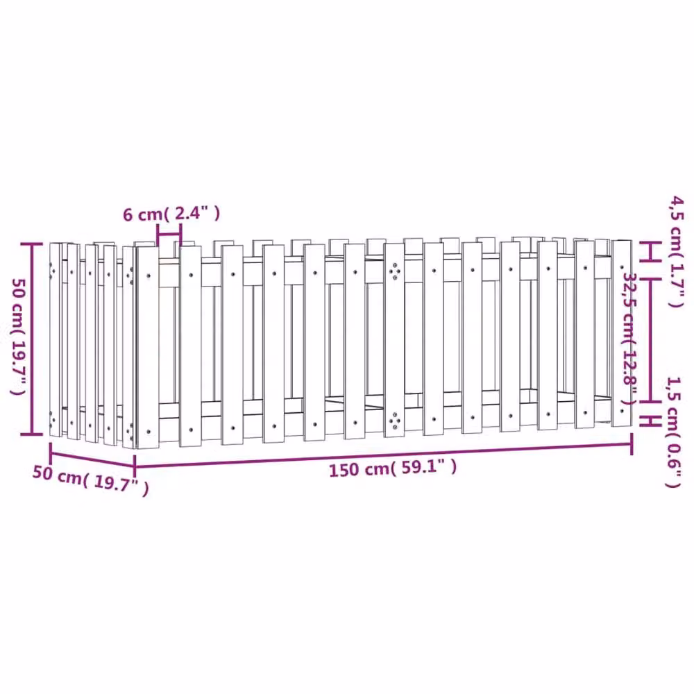 Berkfield Home Garden Raised Bed with Fence Design in Black Solid Wood Pine, W/D/H: 150 x 50 x 50 cm – 6