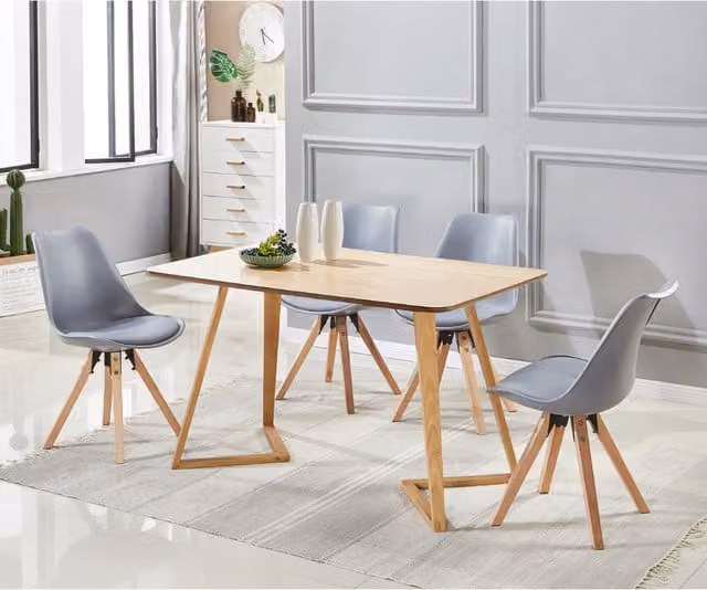 Life Interiors Sophie Dallas Mid-Century Dining Set with Rectangular Table and 4 Grey Chairs