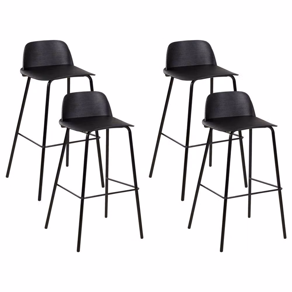 Wyld and Coco Set of 4 Modern Black Counter Height Bar Stools with Matt Metal Legs and Synthetic Seats, Height: 90 cm – 2