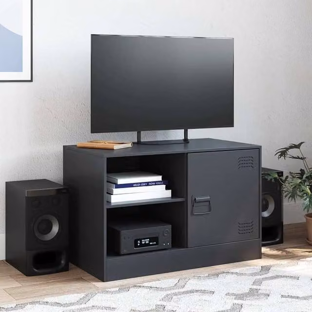 Berkfield Home Industrial Black Matt Metal TV Cabinet W: 67 cm, D: 39 cm, H: 44 cm
