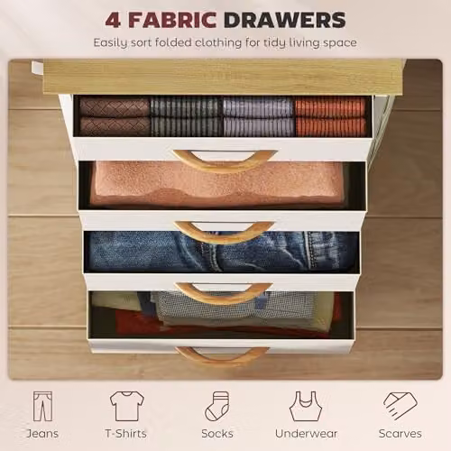 HOMCOM Beige Fabric Chest of Drawers for Bedroom – 3