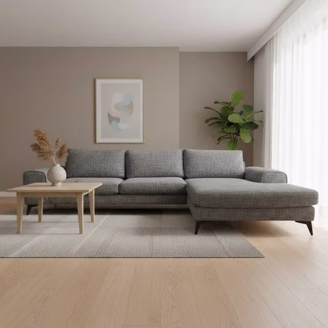 Abakus Direct Venice L-Shaped Corner Sofa in Grey Fabric, Right Hand Facing
