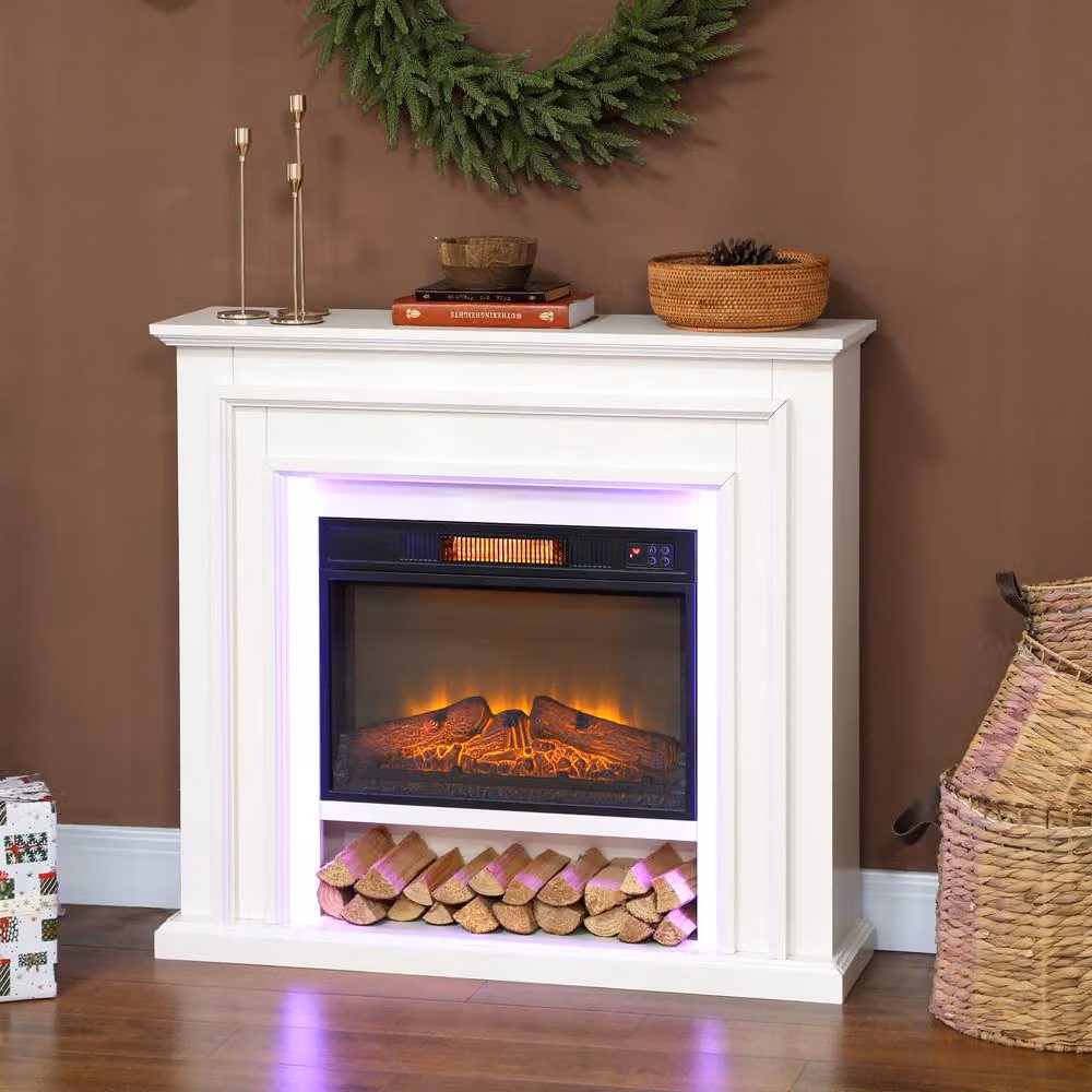 HOMCOM 1800W Inset Electric Fireplace and Mantel in White – 2