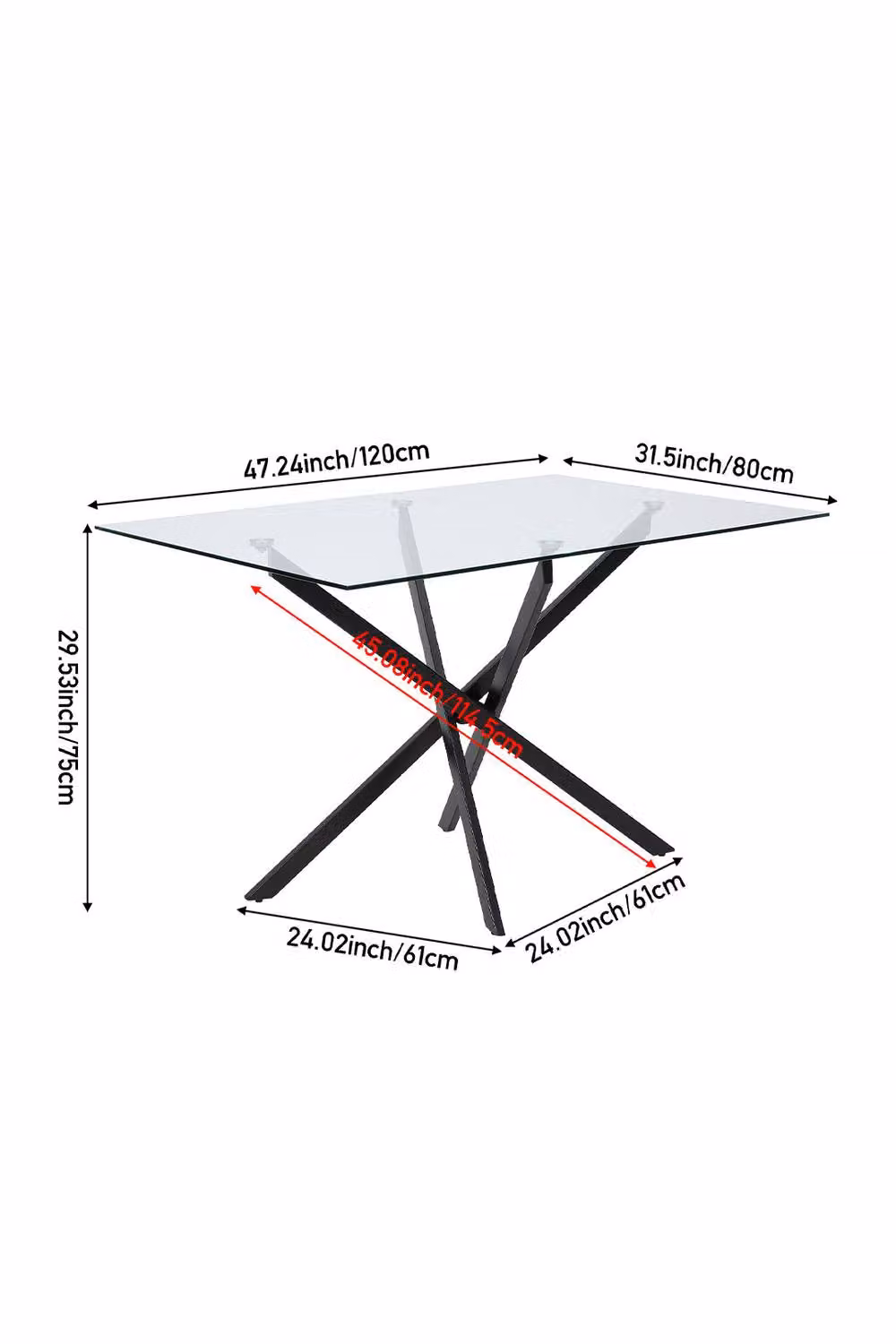 Living and Home Industrial Tempered Glass Side Table with Metal X-Frame Legs in Transparent – 4