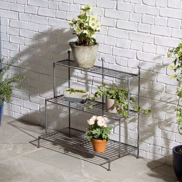 Rowlinsons Modern Metal Lily Plant Stand in Matt Grey, W77 x D36 x H72 cm