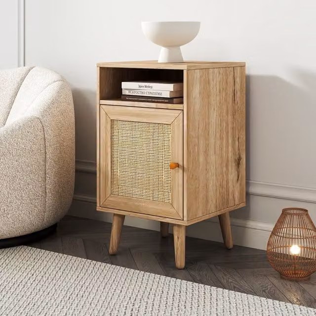 Swish Furniture Willow Rattan 1 Door Bedside Table in Oak