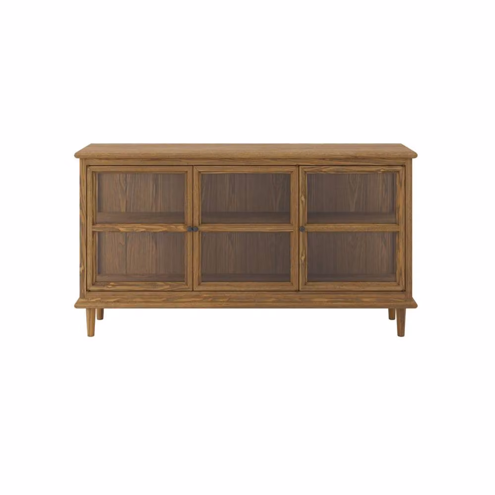 Wyld Haus Honley 3 Door Dark Brown Wood Sideboard with Glass Panels – 2