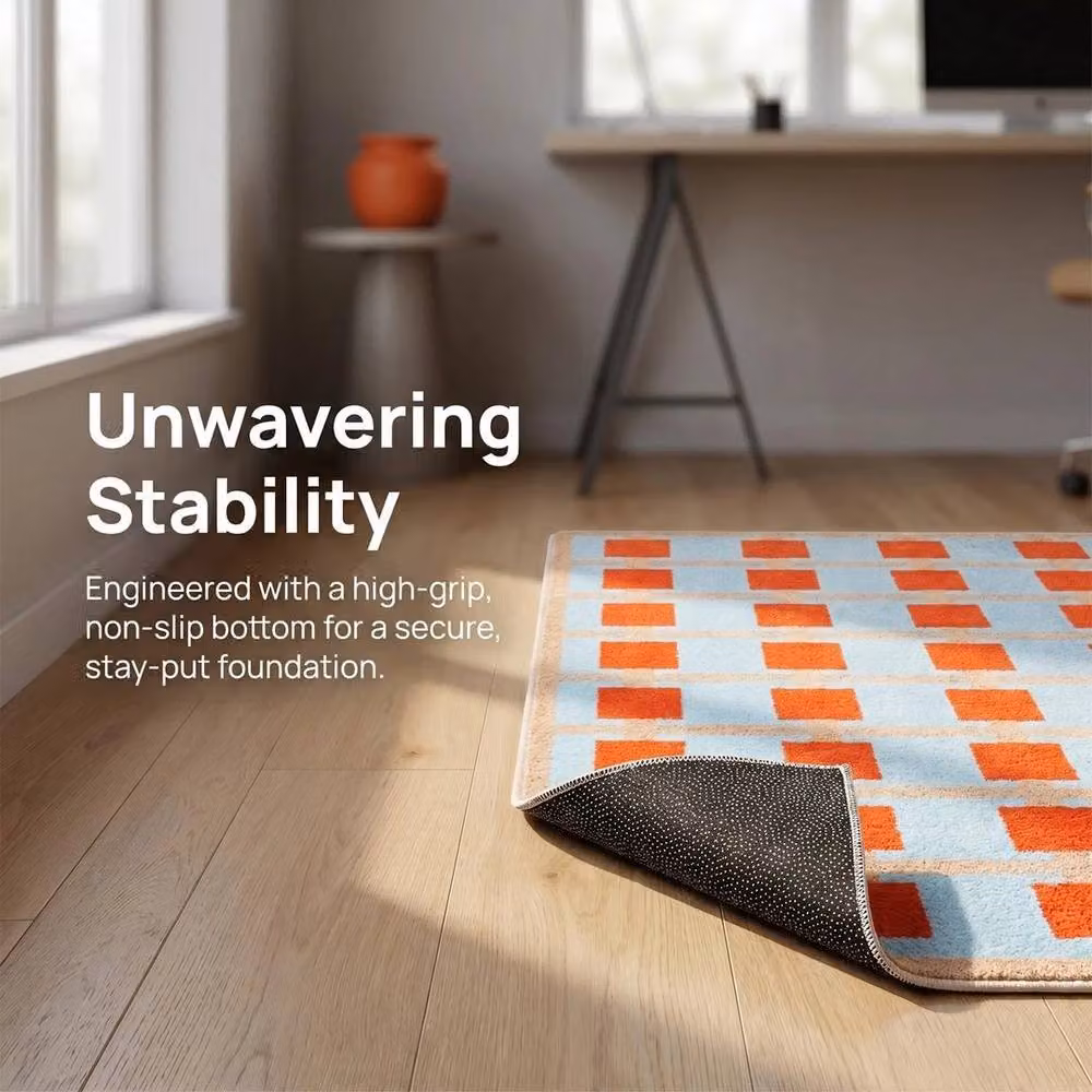 FLAVORA Style A Non-Slip Microfibre Bath Mat, Super Absorbent, Orange Multicolour – 4