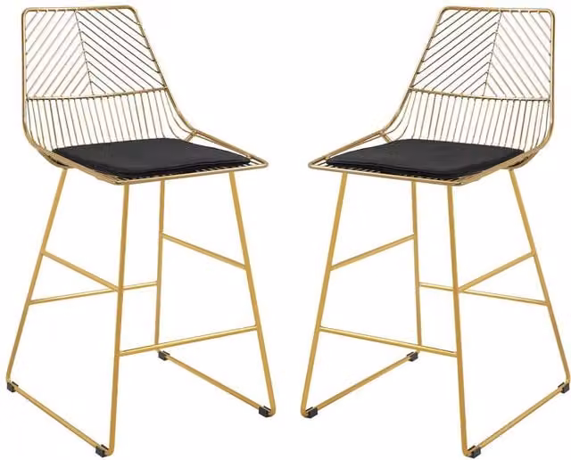 ERGOVEXA Set of 2 Gold Velvet Counter Height Bar Stools with Metal Frame