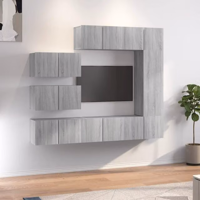 Berkfield Home 8 Piece Grey Sonoma Engineered Wood TV Cabinet Set – 1