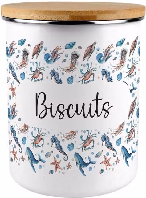 Purely Home Blue and White Enamel Biscuit Tin